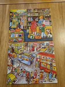 Vintage Waddingtons Wooden Jigsaw Puzzle 48 Pieces Children Shop Bus People X2 - Picture 1 of 21