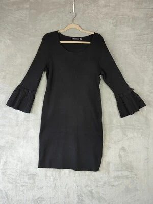 Vestido Suéter Nina Leonard Para Mujer XL Negro Acanalado Tejido Manga Campana Boho Clásico Foto 1 de 4