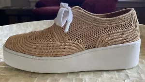 đź’ CLERGERIE Women 37 Lisa Woven Natural Raffia Wedge Platform Oxford Lace Up - Picture 1 of 13