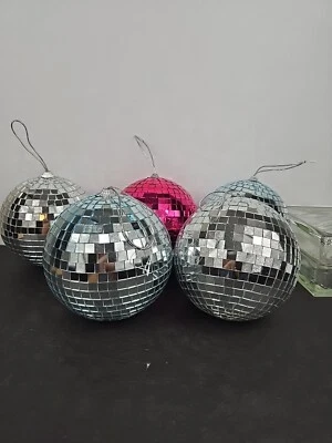 6" Mirror Disco Ball 2 Silver, 2 Blue,1 Pink Hanging Reflect Stage Party Lot 5 - Image 1 of 4