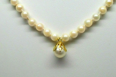Pearl & 14K Yellow Gold 16" Necklace w Gold and Pearl Drop - Image 1 of 4