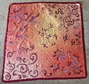 Scarf Shawl Basile 100% Silk Large 54" Square Peach Pink Gold Floral Italy - Picture 1 of 7