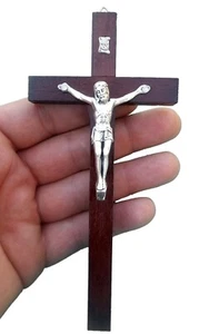 Wall Hanging cross crucifix made of wood 6.3'' inc Dark Brown - Picture 1 of 2