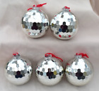 Christmas Decorations X 5 Bundle Silver Glitterball Xmas Tree Baubles Retro VTG