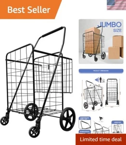 Foldable XXL Shopping Cart with Double Basket, 360° Wheels for Easy Maneuvering - Picture 1 of 8