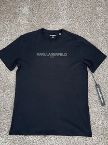 NWT Karl Lagerfeld Paris Logo Mens Graphic T-Shirt Black Size Medium M - Picture 1 of 5