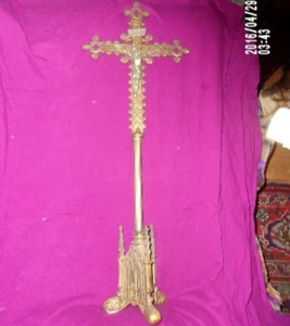 Fancy Brass 27" PROCESSIONAL CROSS self standing gifted by F Keogh #502 - Picture 1 of 13