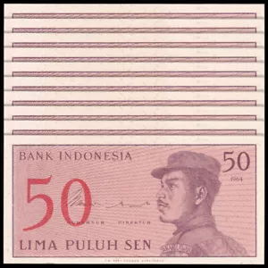 Lot 10 PCS, Indonesia 50 Sen, 1964, P-94, UNC - Picture 1 of 2