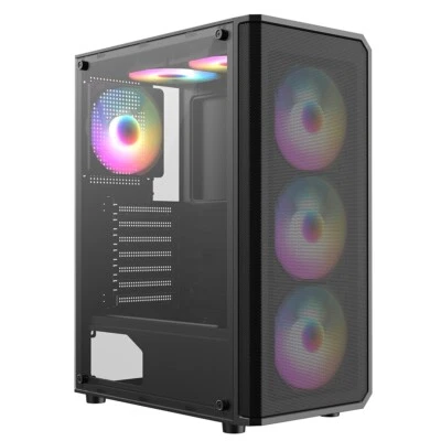CIT Delta ATX Gaming PC Case Meshed Mid Tower 6x RGB Fans Full Glass Panel - Image 1 of 4