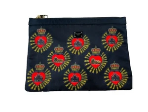 DOLCE & GABBANA Black Red Cotton Sacred Heart Roma Clutch Bag Pouch Purse Wallet - Picture 1 of 6