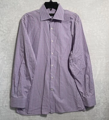 Camisa con botones Ike Behar para hombre rosa púrpura geométrica grande mezcla de algodón manga larga Foto 1 de 4