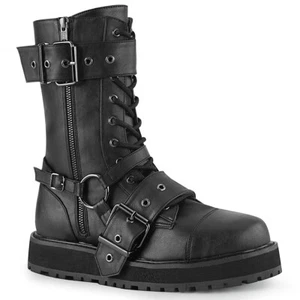 DEMONIA VAL220/BVL Mens Unisex Platform Goth Combat Punk Mid-Calf Black Boots - Picture 1 of 6