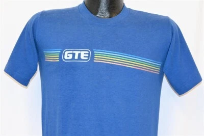 Camiseta vintage años 80 GTE GENERAL PHONE LOGOTIPO ELÉCTRICO ARCO IRIS RAYAS PEQUEÑA S Foto 1 de 3