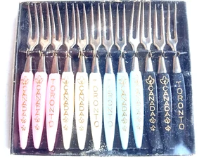 VTG set of 12 little forks Hors d'oeuvre Appetizer forks Cocktail party picks Re - Picture 1 of 4