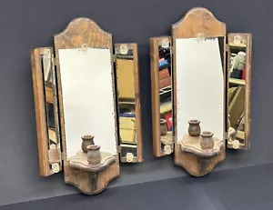 Pair Of Candle Holders, Distressed Mirrors, Log Cabin Rustic Decor Sconce Wall - Picture 1 of 4
