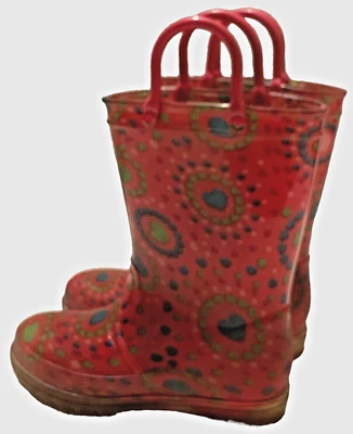 Девочек дождя ботинки размер 7/8 многоцветный сердца часть кожаная подошва - Изображение 1 из 4