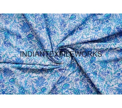 Indian Hand Block Flower Print Cotton Fabric 5 TO 25 Yard Pajama Material  - Image 1 of 4