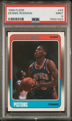 Baloncesto Fleer Dennis Rodman Rookie RC #43 1988-89 PSA 9 HOF Detroit Pistons Foto 1 de 2