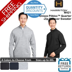 🔥 Harriton Men Unisex Pilbloc Quarter-Zip Pullover Sweater Up To 4XL M421 - Picture 1 of 19