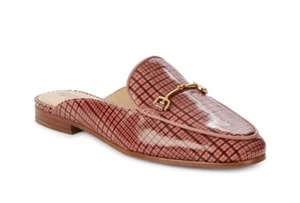 Sam Edelman Linnie Plaid Print Slipper Pantoletten, goldfarbene Schnalle, rosa, Größe 7 M - Bild 1 von 10