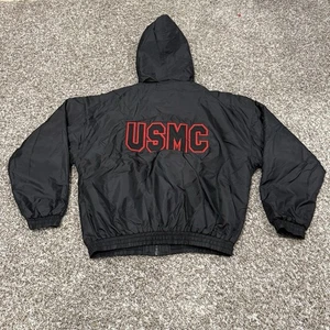 Charles River USMC Marines Jacket Men's Medium Black Full Zip Hooded Coat Logo - Picture 1 of 8