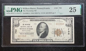 1929 TY 2 $10 DOLLAR NATIONAL CURRENCY "WILKES BARRE"CH# 732 PMG 25~NICE NOTE~ - Picture 1 of 2