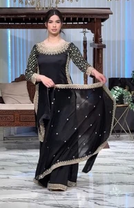 Top de crepé natural negro de moda Palazzo y Dupatta para mujer ropa de fiesta - Imagen 1 de 12