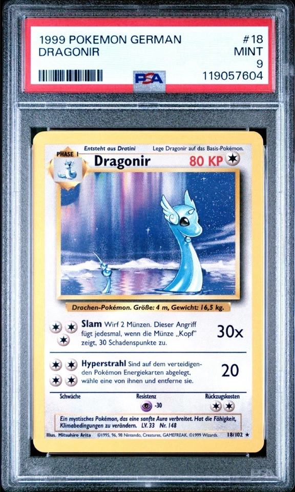 Unlimited German Dragonair 18/102 Dragonir Rare Pokemon Card Base Set PSA 9 - Image 1 of 3
