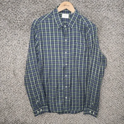 Camisa 7 Diamantes Para Hombre Mediana Azul Verde Botón A Cuadros Algodón Manga Larga Informal Foto 1 de 4