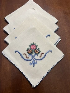 Leinen handbestickt Kreuzstich Servietten 4er Set Blumenmuster 10” x 10” - Bild 1 von 6