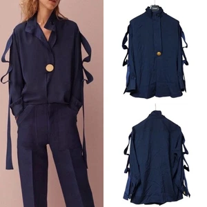 Celine Phoebe Philo 2015 Lookbook Silk Shirt Blouse Straps Navy 36 - Picture 1 of 16