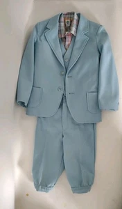 Tuta vestito blu bambino bambino vintage 4 pezzi gilet bottoni pantaloni fiori taglia 6/7 - Foto 1 di 21