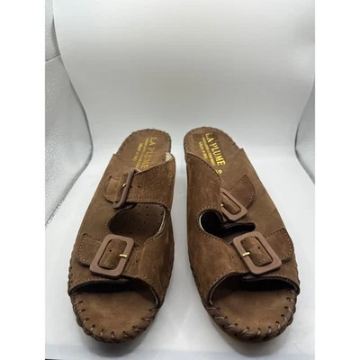 La Plume Brown Suede Slip On Buckle Slides Sandals Made in Italy Size 39 - Image 1 of 4