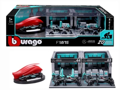 Bburago 1:43 Deluxe F1 Racing Paddock Set Mercedes AMG, 3 coches, Pit Crew, 20 piezas🆕 Foto 1 de 4