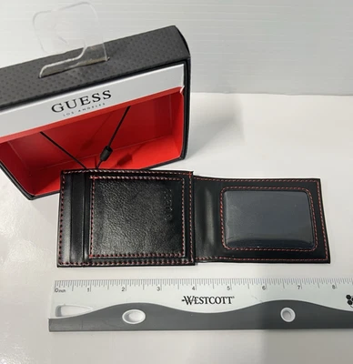 Guess Men's Front Pocket Wallet Magnetic Money Clip RFID Block Black/Red NEW 4X3 - Image 1 of 4
