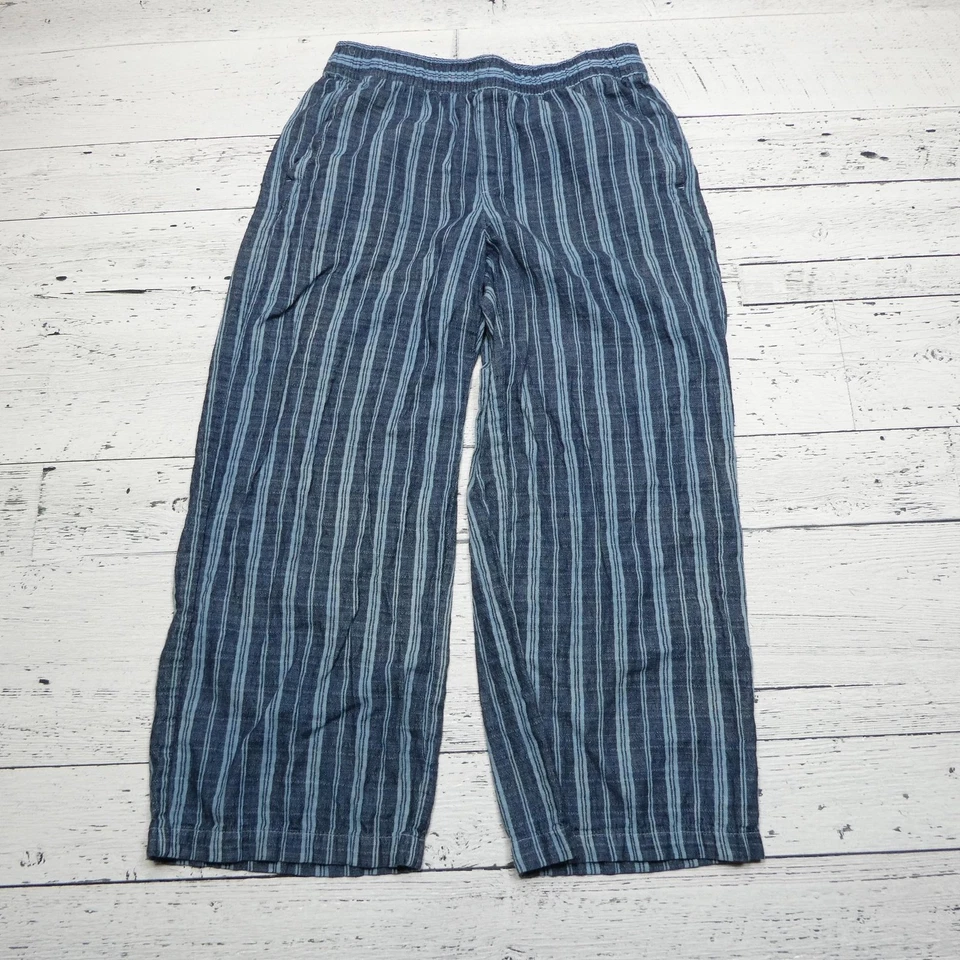 Pantalones Old Navy para mujer azul medio tiro alto pierna ancha lino algodón rayas informales Foto 1 de 4