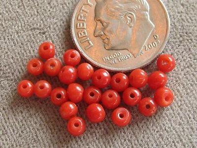 Lot of 25 Antique NaturaI Italian Coral Beads Red Orange Tiny 2.5mm - Image 1 of 4