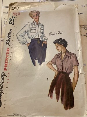 1950s  Vintage Simplicity Sewing Pattern Misses Blouses  Skirt Sz16 Complete - Image 1 of 4