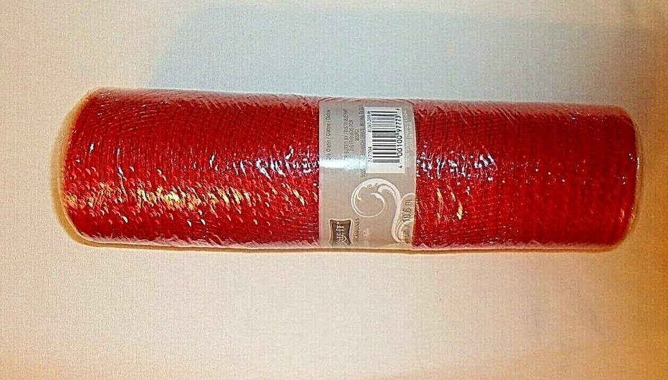 Deco Poly Mesh Metallic Red 12" X 35' Wreaths Bows Candy Canes Trees & More NEW - Image 1 of 1
