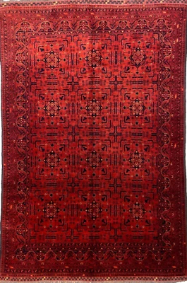 298 x 188cm Vintage Handmade Deep Red Afghan Carpet Large Oriental Wool Rug - Image 1 of 4