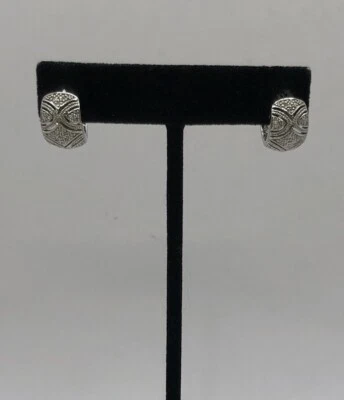 Vintage Affinity Diamond Sterling Silver 925 Huggie Hoop Earring Hinged Closure  - Image 1 of 4