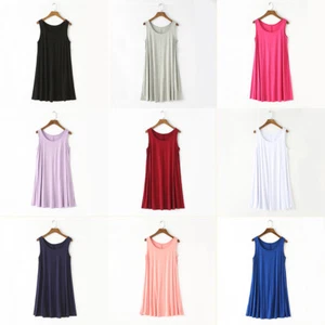 Womens Modal Lounge Vest Dress Slip Sleepwear Night Wear Pajama Sleeveless Pink - Picture 1 of 21
