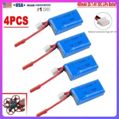 4x 7.4V 30C 400mAh 2S LiPo Battery w/ JST Plug for Micro Quadcopter FPV RC Drone - Image 1 of 4