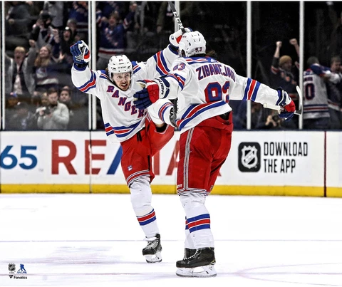 Artemi Panarin and Mika Zibanejad Rangers Goal Celebration 20" x 24" Photo Cover