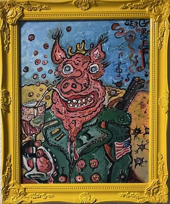 Оригинальная картина на холсте в мультяшном стиле Серг Графф «Храбрый кабан», сертификат подлинности - Изображение 1 из 4