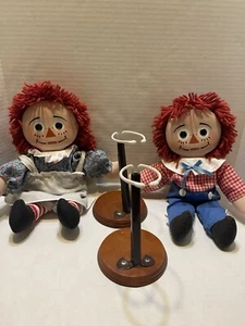 1995 Knickerbocker Raggedy Ann & Andy Dolls, Porcelain Face W/stands 13” - Picture 1 of 9