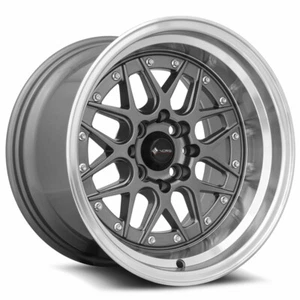 15x9 Vors VR7 4x98 +0 Gun Metal Machine Chrome Rivet Wheels (Set of 4) - Picture 1 of 3
