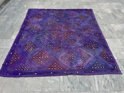 Antique Handmade Colorful Patchwork Bedspread Craft Mirror Bedding 235x217 cm - Image 1 of 4