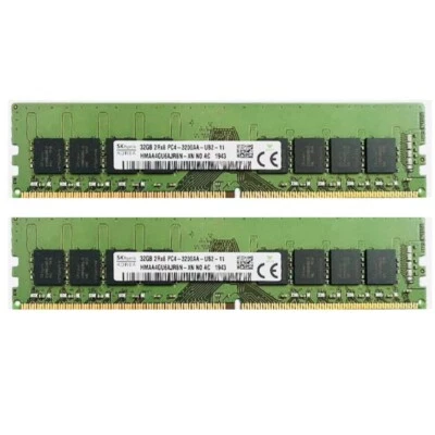 Hynix 64GB 2X32GB DDR4 3200MHz PC4-25600 2RX8 UDIMM Memory Ram HMAA4GU6AJR8N-XN - Image 1 of 4