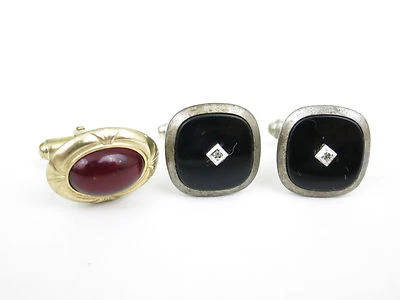 Juego de gemelos vintage Anson negros con joyas o diamantes y 1 estrás rojo  Foto 1 de 4